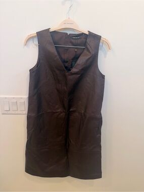 Kobi Halperin Chocolate Brown faux Leather Sleeveless V-Neck Dress